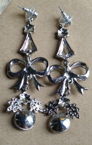 Jaw Dropping JIM BALL 3" Dangle Drop Silver Tone Rhinestone Pageant Earrings! - Picture 8 of 11