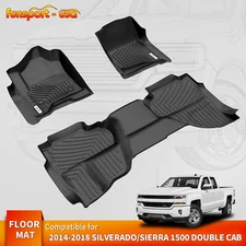 Floor Mats Liner For 2014-2018 Silverado/Sierra 1500 Double Cab TPE All Weather