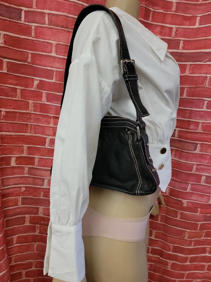 BOLSO DE HOMBRO FRANCESCO BIASIA Hecho en Italia NEGRO ANIMAL PRINT CUERO  Foto 4 de 4