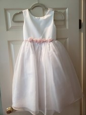 Sweet Beginnings Jordan Flower Girl/Communion Dress 5 White White Pink Flowers