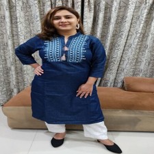 Fancy Neck Embroidery Denim Kurti Traditional Party Wear Casual Indian Women