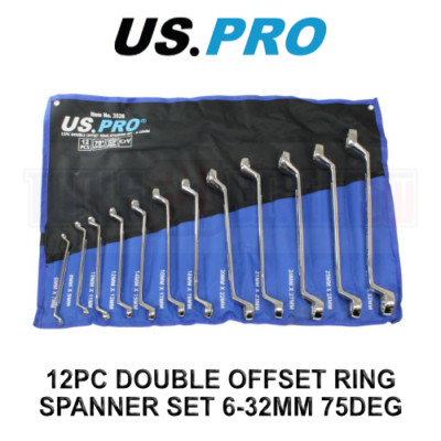US PRO Tools 12-teiliges Doppel-Offset-Ringschlüssel-Set 6 - 32 mm 75 Grad 3526