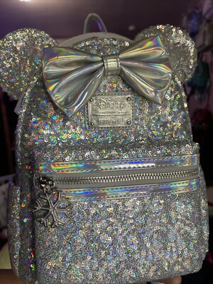 Loungefly Disney Minnie Mouse Silver Sequin mini backpack | eBay display picture 3