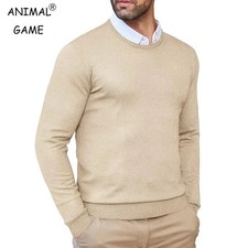 Autumn Men's Knit Sweaters Crewneck Long Sleeve Pullover Casual Sweater Classic
