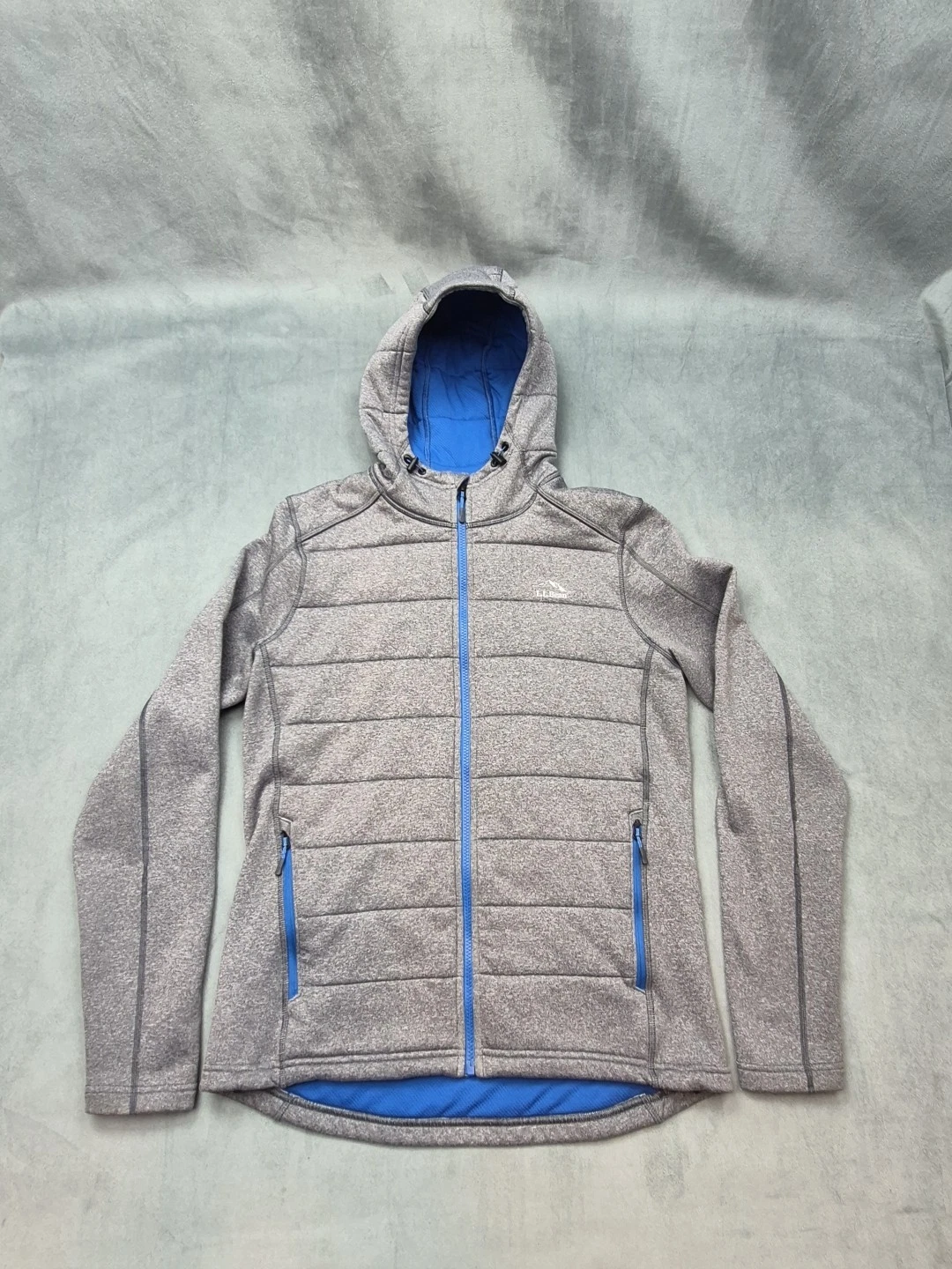LL Bean Pimaloft Mountain Pro Quilted Hoodie Jacket Mens M Gray Full Zip