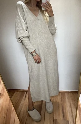 ❤️NEUWERTIG H&M KLEID weich gemütlich Strickkleid Beige maxi Midi Größe L - Bild 1 von 4