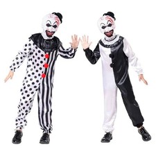 Kids Art the Clown Fancy Dress 4Pc Terrifier Costume Halloween Jumpsuit Mask Hat