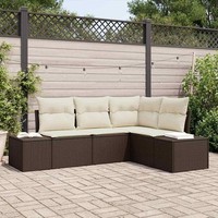 4-Teiliges Garten Sofa Set Mit Kissen Braunes Poly Rattan