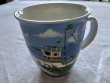 Dunoon Mug Fishing Boats Peter Adderley England 4.5”T 4”W Fine Bone China