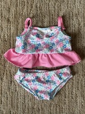 Build-A-Bear Pink Ruffle Floral Tankini Bathing Suit Teddy 2 PC Swim Clothes