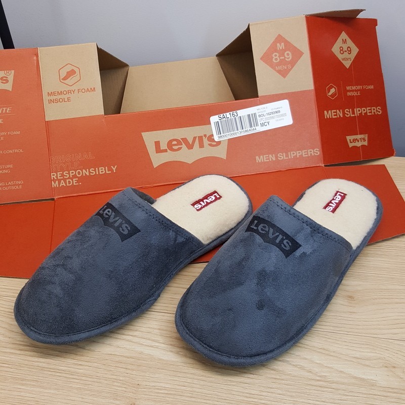 LEVI\'S Slippers Mens Size 9.5 10.5 Grey Slip On Sherpa Plush Lined Memory Foam Levi main image 2