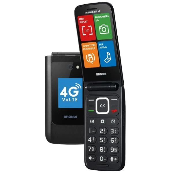 BRONDI MAGNUM XXL 4G CELLULARE PER ANZIANI TORCIA FOTOCAMERA GUNMETAL GREY