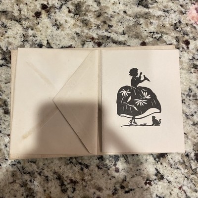 Georgia Artist George Hitt Vintage Paper Silhouette Woman w/Kitten Note Card