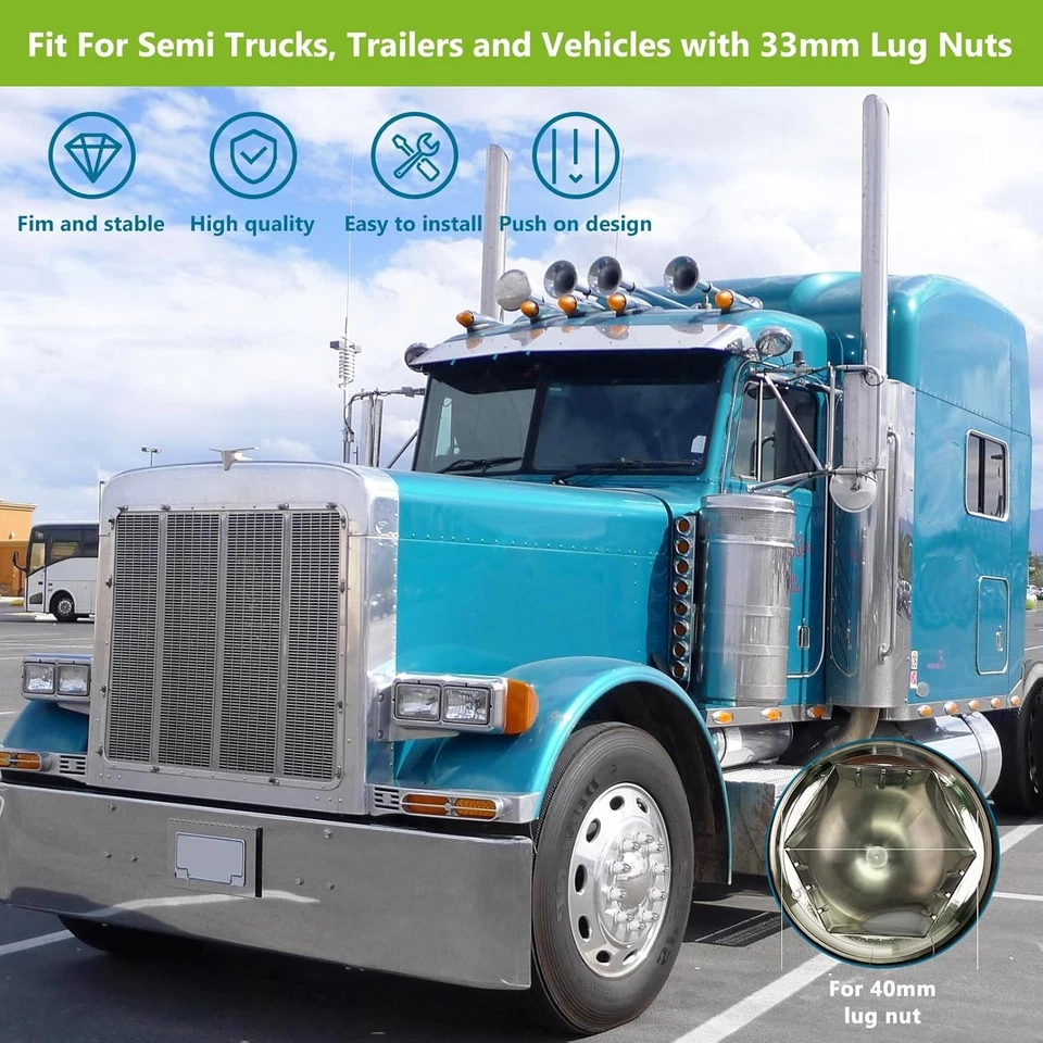 Paquete de 60 cubiertas de tuerca para semirremolques, 33 mm por 2-1/2" rosca en cubierta de tuerca push-on Foto 2 de 4