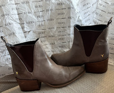 Windsor Smith Cowboy Boots UK 5 EU 38 Taupe Leather Western Ankle Gold Bull