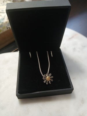 Paul Wright Blue Daisy Anhänger Halskette Sterling Silber Kette 925 + Gold Mitte