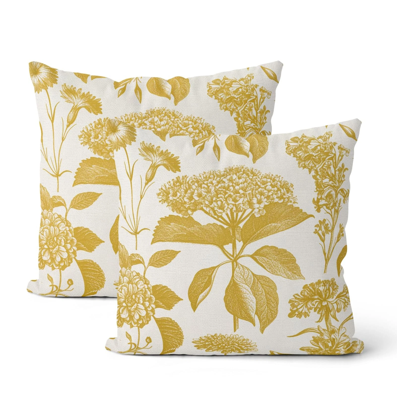 Mustard Yellow Pillow Covers 18" x (Pack of 2), Boho Hydrangea