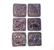 LEAF MOSAIC TILES Handmade Ceramic Tiles Art Craft Tiles Bright Purple Set of 6