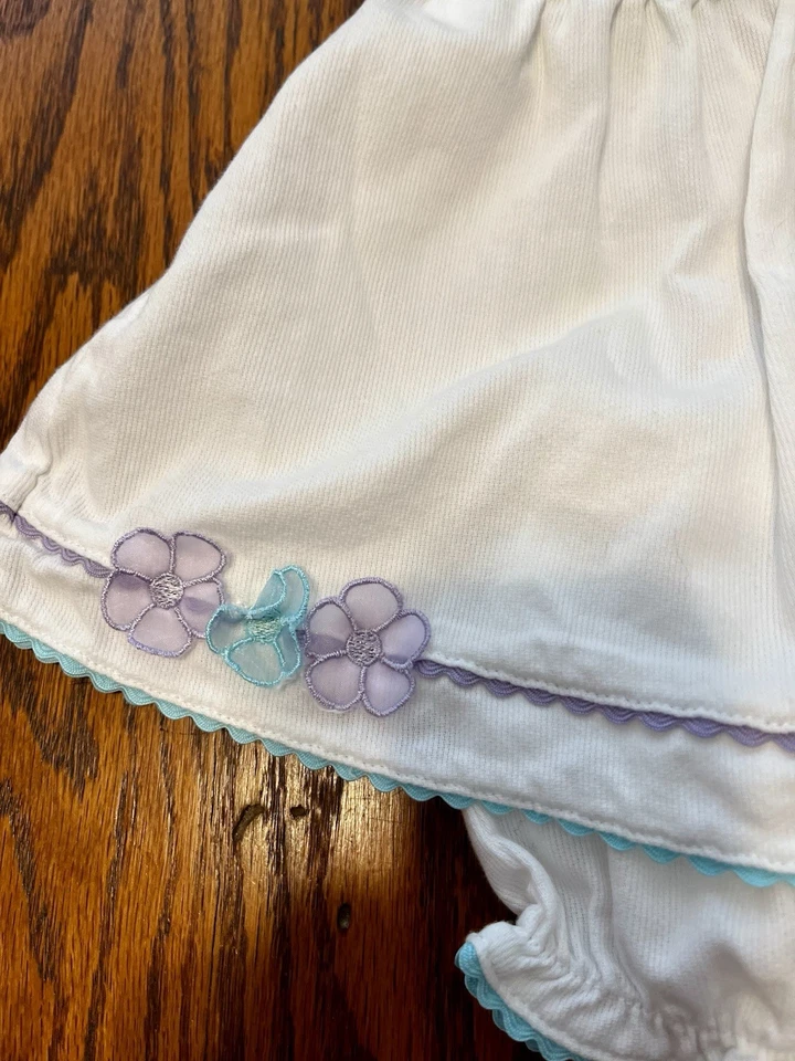 Sundress Bonnet Sz 6-9 Mos White Blue Purple Trim Bloomers  Koala Baby - Image 2 of 4