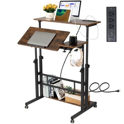 Mobile Standing Desk Adjustable Height, Rolling Desk Stand Up Desk, Mobile La...