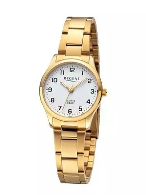 REGENT F-1421 Damenuhr Gold Edelstahl 27 mm Weiß Metallband
