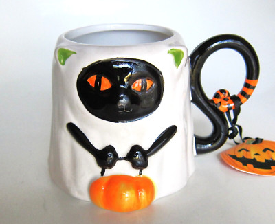 Blue Sky 2021 Halloween Thanksgiving Ceramic Coffee Mug Black Cat Pumpkin NEW