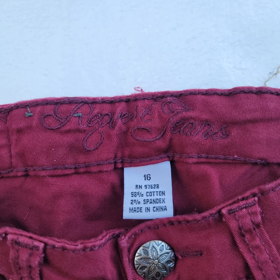 Jeans Request Niñas Joya Estrás Bolsillos Elastizados Denim Borgoña Rojo Jeans 16 Foto 2 de 4