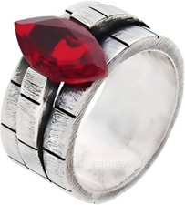 Red Garnet Men's Ring, 925 Sterling Silver Ring, Oxidized Rough Texture Men Ring