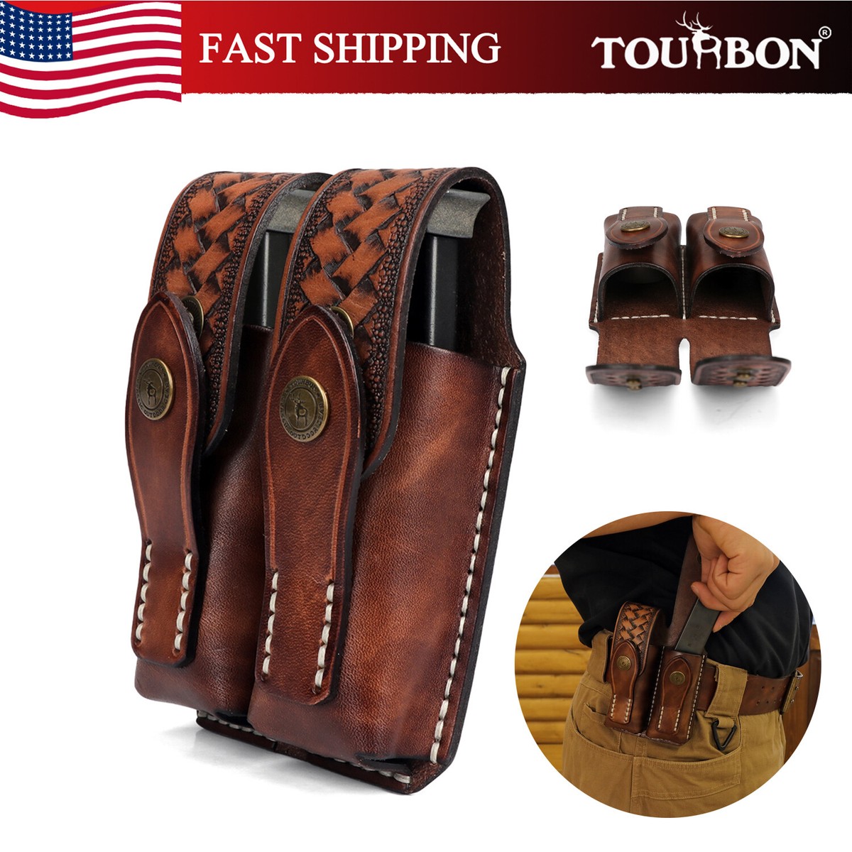 TOURBON Leather Pocket Holster Mini Revolver Belt Carry Ammo Pouch Fit NAA Gun E - Foto 5