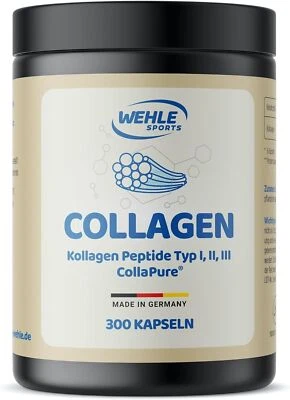 WEHLE SPORTS Collagen Kapseln 300 Stück hochdosiert - Bioaktive Peptide Typ I, II,III