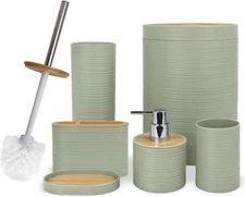 CERBIOR Bathroom Accessories Set 6 Piece Bamboo Bath Ensemble includes Green 