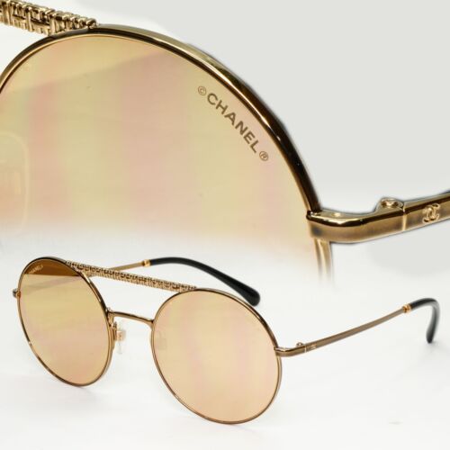 Chanel Okulary przeciwsłoneczne Brąz Złote Lustrzane Metal Okrągłe Brązowe 4232 C.470/T6 041223 - Zdjęcie 1 z 12