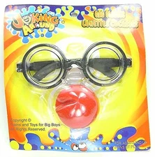 GAG GLASSES RED CLOWN NOSE DORK LENSES Funny Joke Novelty Novelties Jokes New i
