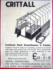 CRITTALL Sectional Steel Greenhouses & Frames Advert : Small 1938 Print AD