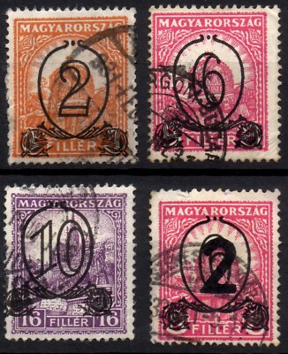 HUNGARY 1931/1932 - Lot 4 used 2 6 and 10 fi. WMK Single Cross Perf. 15 #UN1
