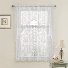 Lena Floral Lace Complete Kitchen Curtain Tier & Swag Set - Assorted Colors