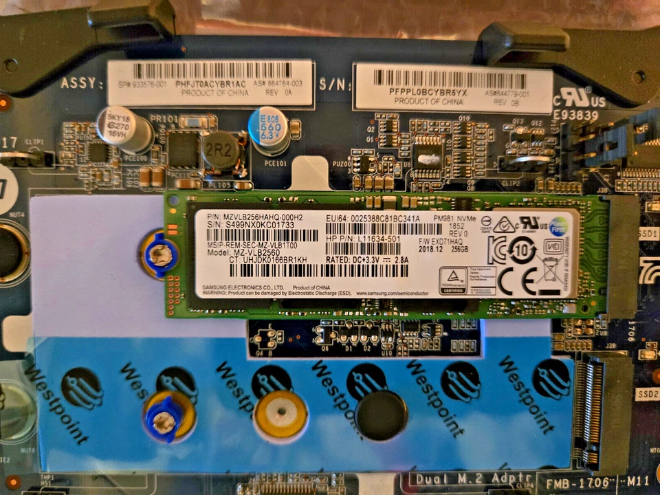 HP Z8 G4 933576-001/864764-003 HP PCIe 3.0 NVMe Dual M.2 w/256GB installed - Image 4 of 4