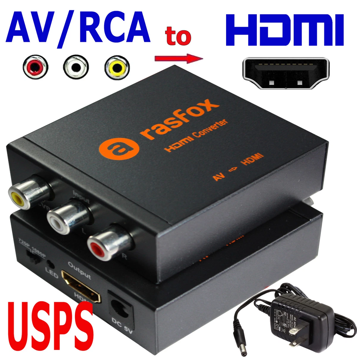 CONVERSOR DE VGA + AUDIO RCA A HDMI DE METAL CON CORRIENTE