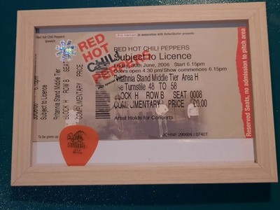John Frusciante Red Hot Chili Peppers Framed Guitar Pick w Artist Hold Ticket 06