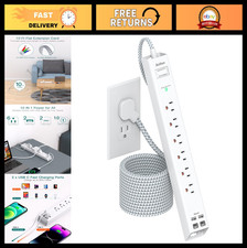 10ft Extension Cord Power Strip Surge Protector, 6 AC Outlets  4 USB Ports, Fla