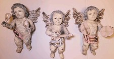 Folk Art Painted Wood Angel Trio Musicians Primitive