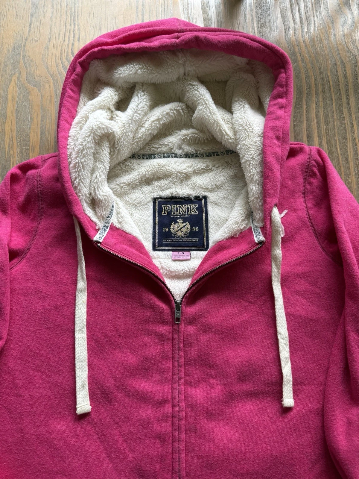UNDERCOVER Felpa con cappuccio e zip intera Victoria's Secret ROSA vintage Y2K edizione limitata pelliccia sintetica L