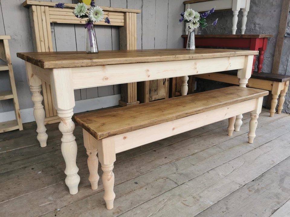 6 Ft Rustic Reclaimed Plank farmhouse dining table and bench - Image 3 of 4