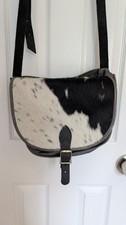 Animal Print Cowhide Leather Shoulder Bag Buckle Closure Gold Hardware Women