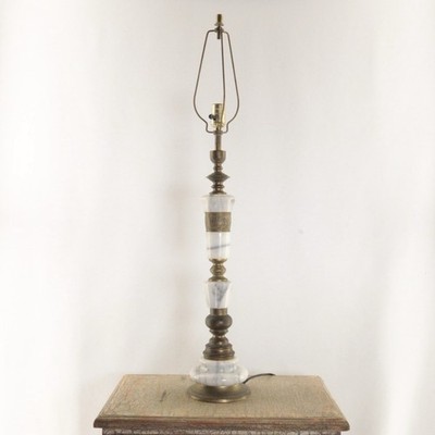 Vintage Egyptian Brass White Marble Table Lamp MCM Hollywood Regency Lamp Base