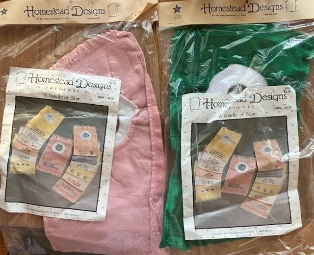 Vintage Homestead Designs : Set of 2 Baby Bibs - Pink & Green - A Bundle of Bibs