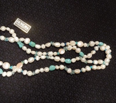 HONORA COLLECTION Süßwasserperlen Türkis Halskette 925 Sterling Silber Verschluss