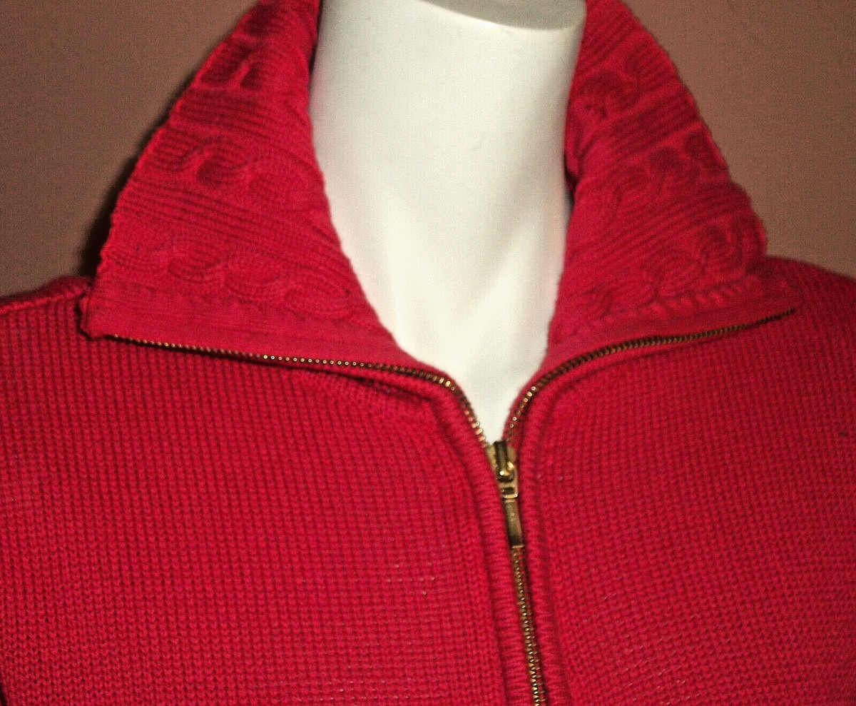 VTG STUDIO WORKS Wm SWEATER Red Midweight Cable 100% Cotton 1/4 Zip Sz M Classic View 2