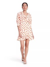 RIXO Target Cream & Red Polka Dot Puff Sleeve Wrap Mini Dress -- Size XS 0/2