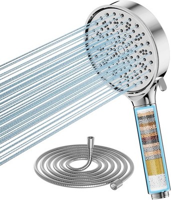 Cobbe Hartwasserfilter Duschkopf und Schlauch mit 20 Stufen Filter, 6 Strahldüsen M